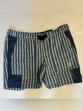Free Assembly Blue Plaid Pull On Shorts With Built In Belt Mens Size XL NWT